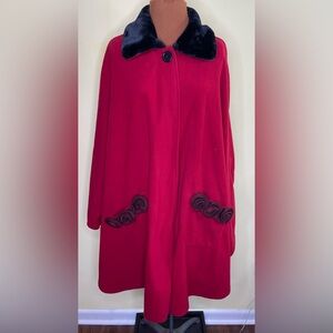 Elegant Red Cape with Black Collar